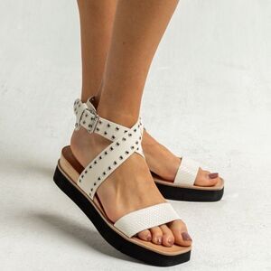 DOLCE VITA Panko Silver Stud Off White Snakeskin Platform Sandals Size 10 New